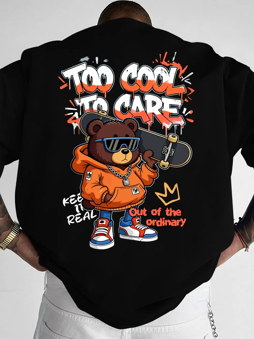 European and American men's summer new skateboard teddy bear print soft and breathable round neck T-shirt outdoor street top