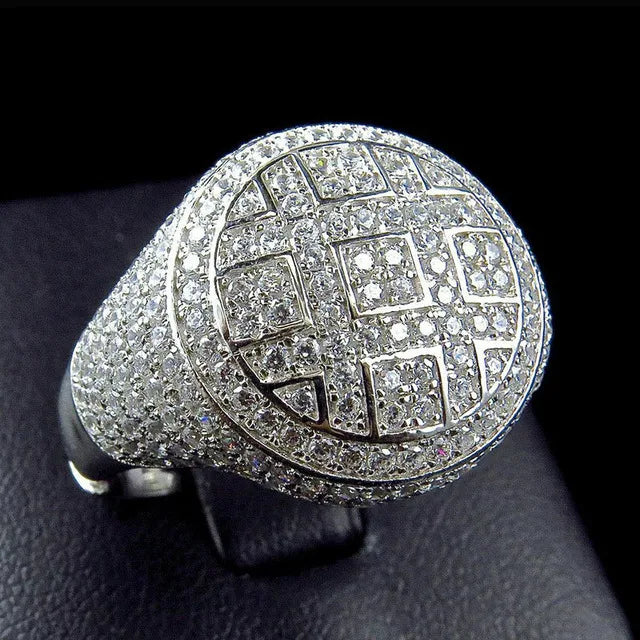 Milangirl  Clear Cubic Zircon Luxurious Round Men Ring   Wedding Band Male Rings Punk Rock Hip Hop Jewelry