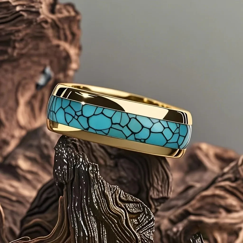 Fashion 8MM Gold Color Men Stainless Steel Ring Pink Abalone Shell Inlay Rings For Men Women Wedding Engagement Jewelry Gift
