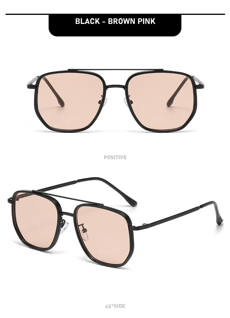 New Square Sunglasses Retro Sun Glasses For Driving Fashionable Double-bar Sun Protection Glasses For Women And Men 2549