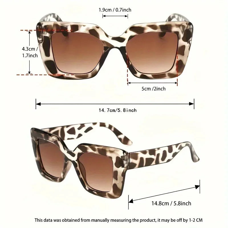 Unique leopard print square fashionable women's glasses - stylish gradient lenses with anti glare technology