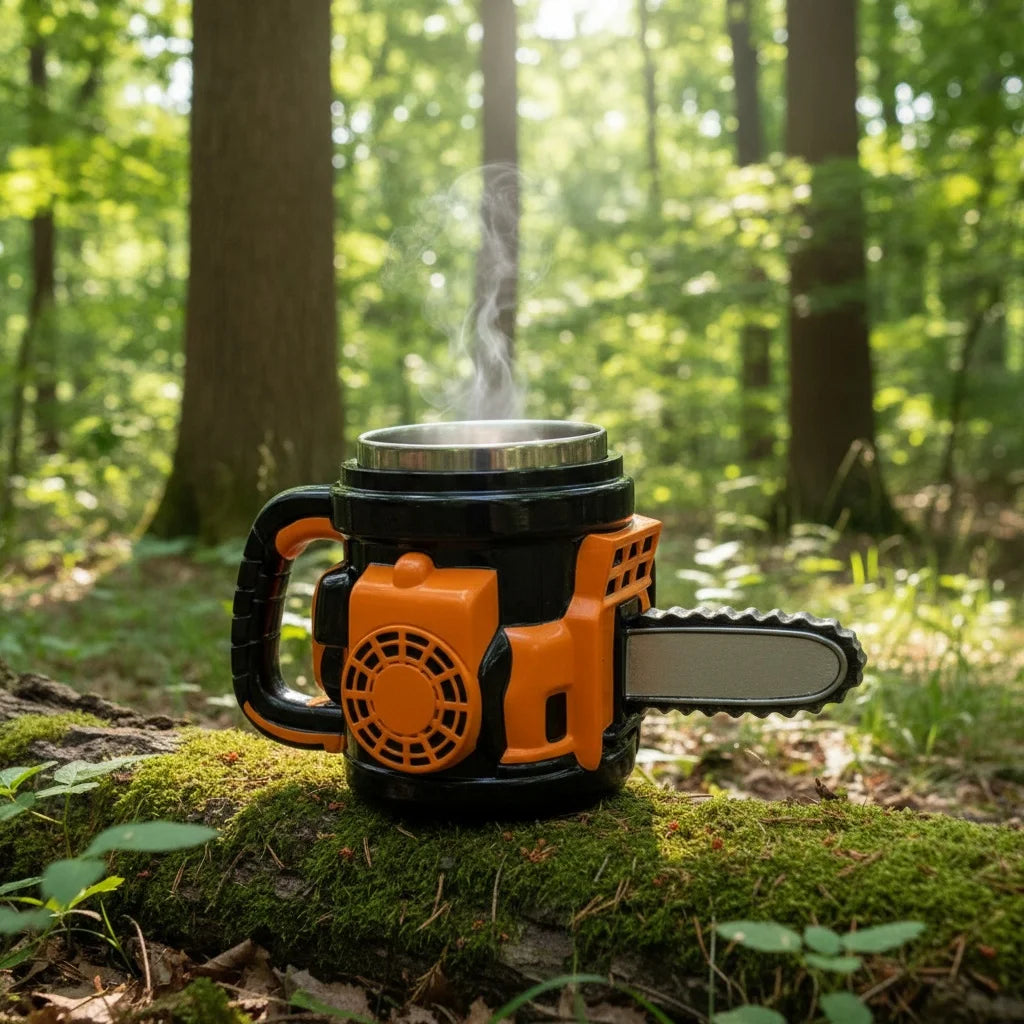 Chainsaw Shaped Resin Coffee Mug with Stainless Steel Liner,Novelty Chainsaw Coffee Cup, Unique Funny Tool Mug for Coffee