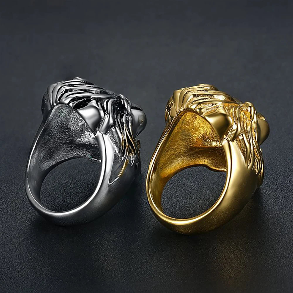 Retro Detailed Stainless Steel 3D Lion Head Rings For Men Punk Gothic Rock Animal Ring Domineering Biker Jewelry Accessories