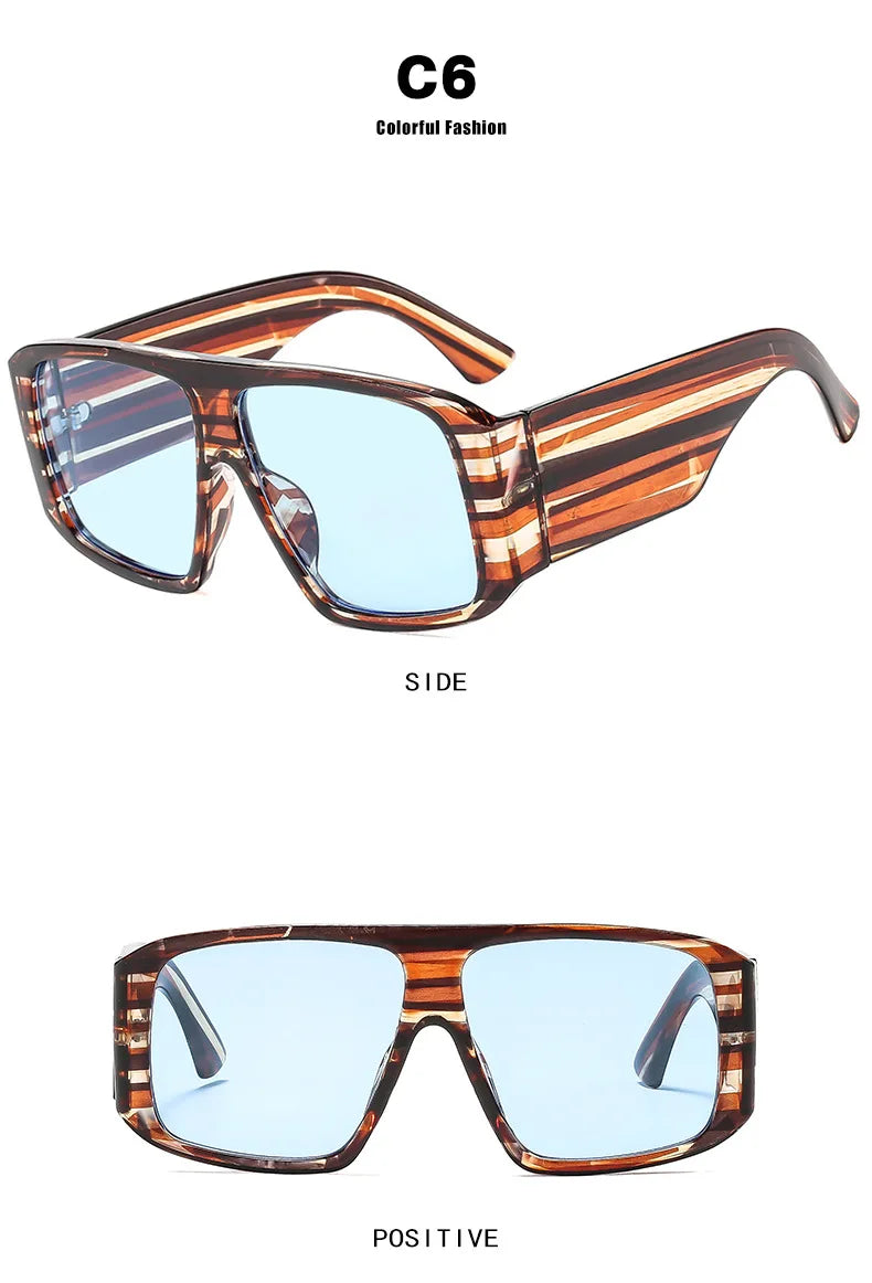SO&EI Fashion Square Sunglasses Women Clear Gradient Shades UV400 Retro Men Wide Legs Trending Punk Sun Glasses
