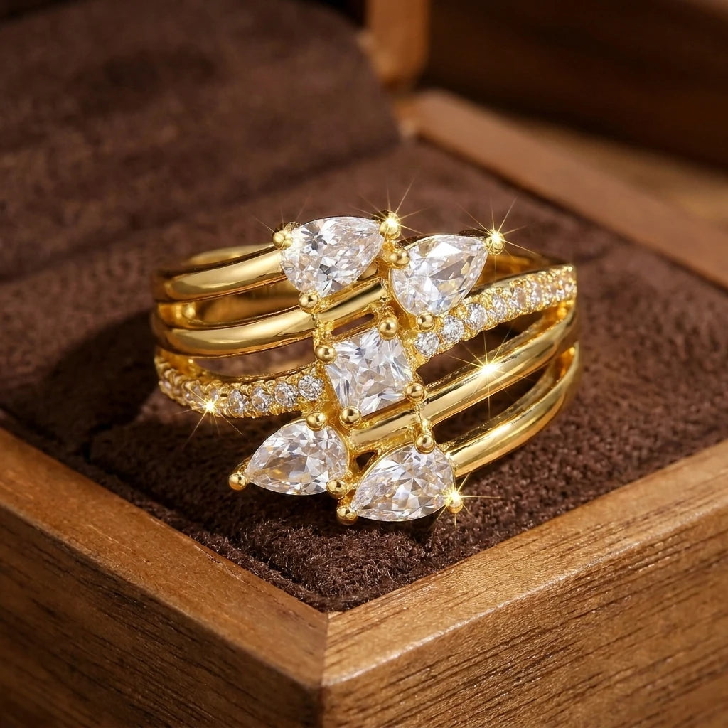 New Trendy Full Sparkling Cubic Zirconia Rings For Women Multiple Layers Gorgeous Finger Ring Party Daily Wear Luxury Jewelry