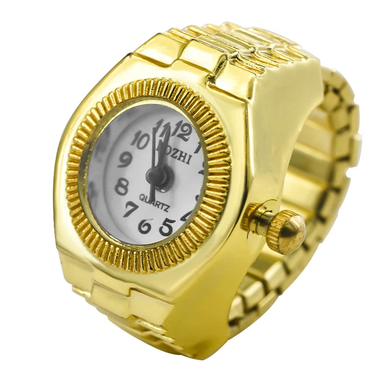 The New Best-Selling Ring Watch Features A Creative Golden Alloy Case With Fingers And A Round Dial For Couples And Men