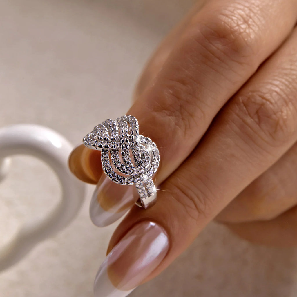 Creative Cross Knotting Design Rings For Women Fashion Sparkling CZ Zircon Geometric Finger Ring Party Dating Statement Jewelry