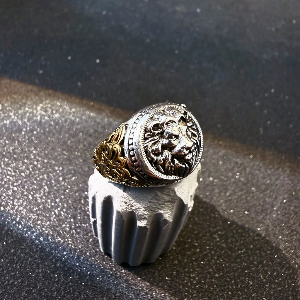 Retro Lion Golden Ivy Vine Adjustable Open Ring For Men Punk Gothic Edgy Copper Jewelry Bikers Accessories Male Charm Gift