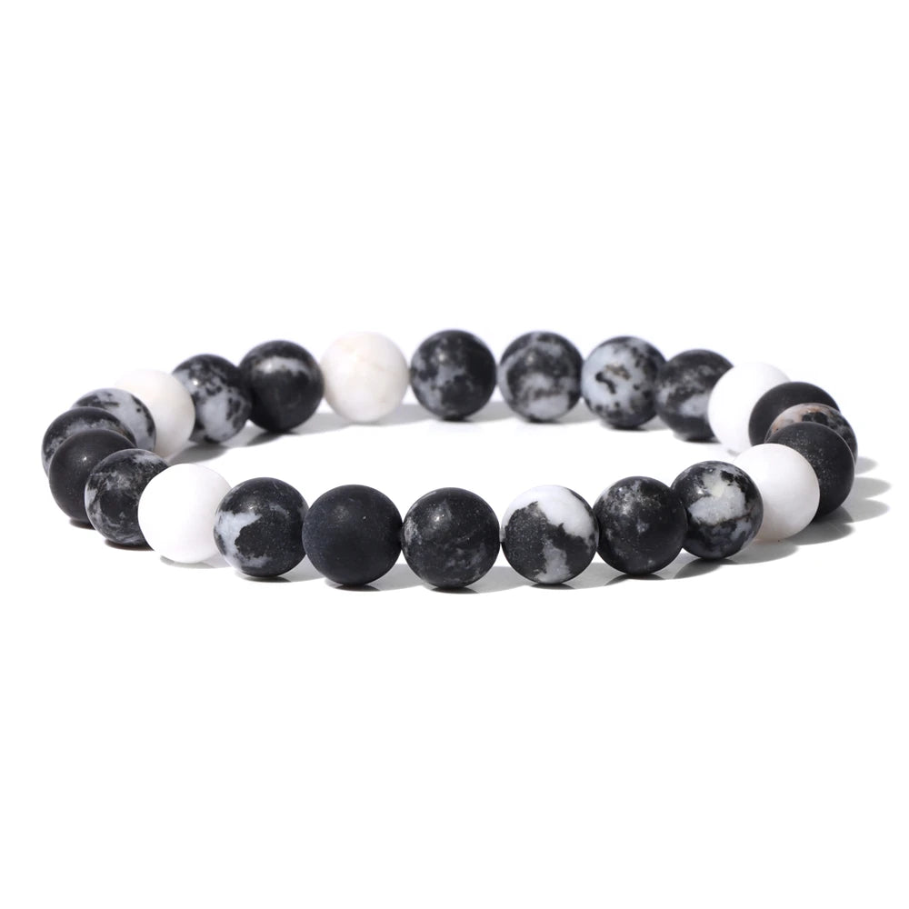 8mm Black White Natural Stone Bracelet Handmade Matte Opal Beaded Bracelets Energy Yoga Male Bracelet for Men Women Jewelry Gift