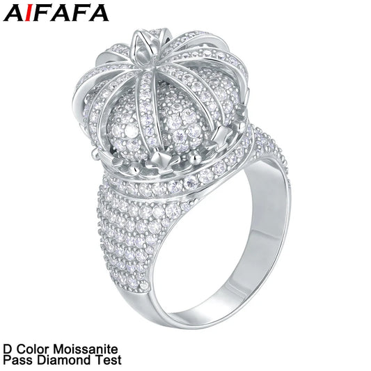 Real All Moissanite Diamond Crown Rings for Men Women Hip Hop Full Moissanite Finger Ring Plate 18k Fine Jewelry