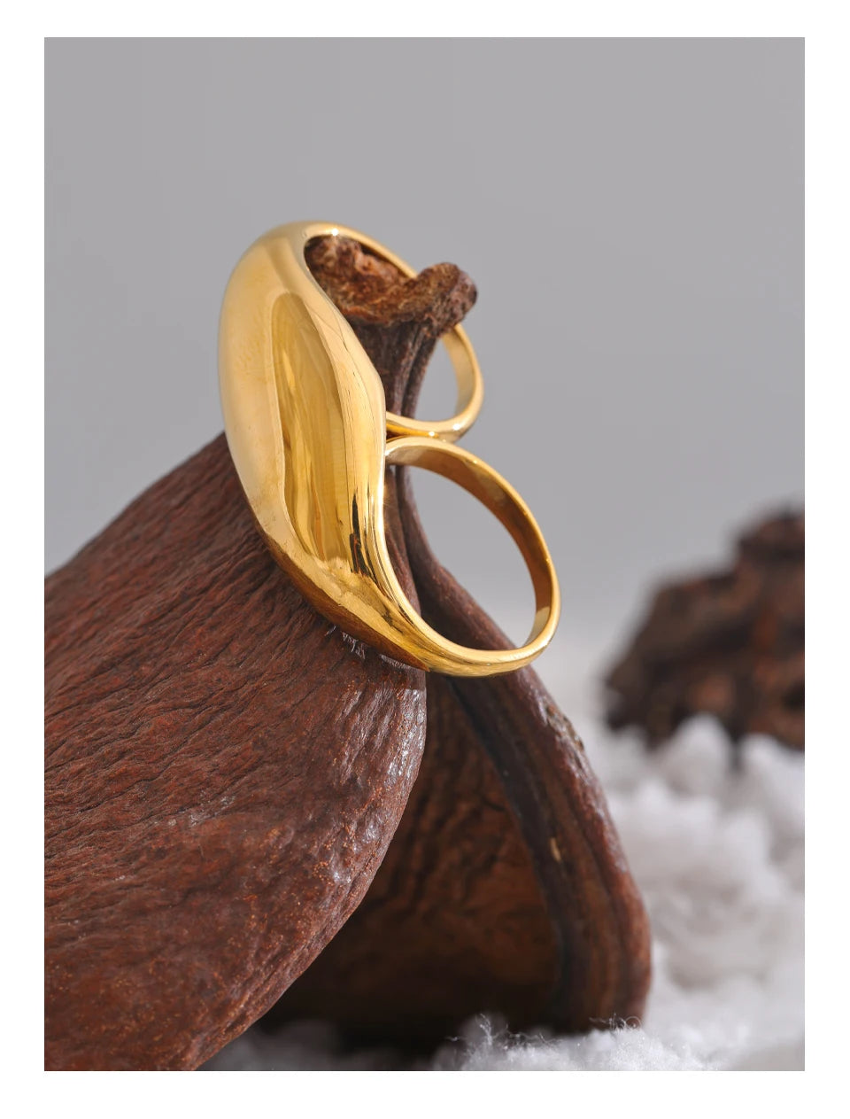 Yhpup Stainless Steel Metal Double Finger Geometric Ring Personality Rust Proof Attractive Big Exaggerated Jewelry Gift