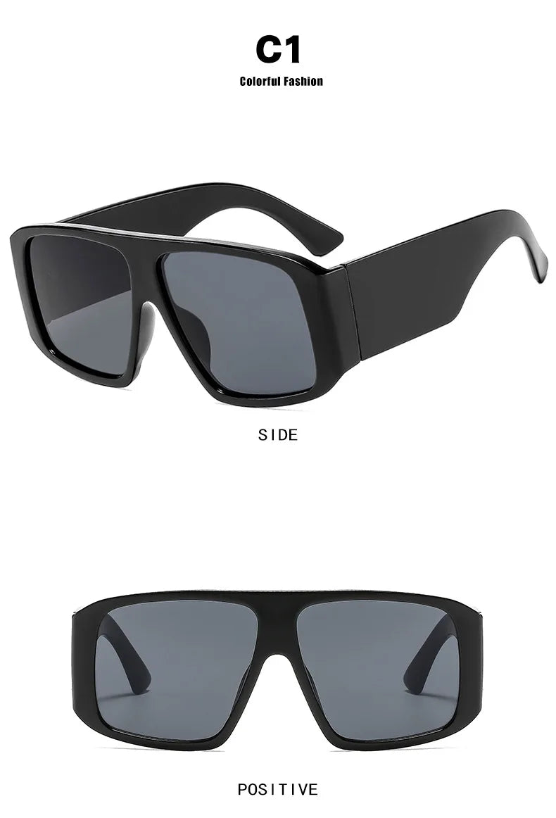 SO&EI Fashion Square Sunglasses Women Clear Gradient Shades UV400 Retro Men Wide Legs Trending Punk Sun Glasses