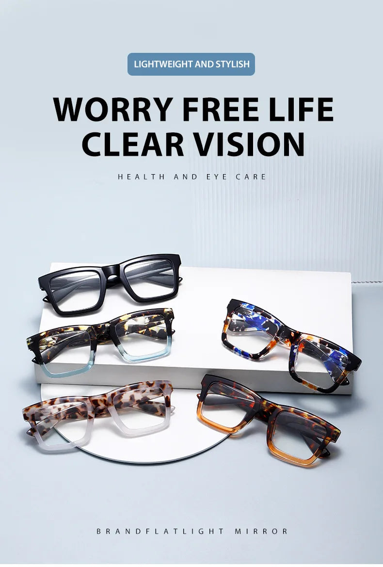 Anti Blue Light Reading Glasses for Man Woman Square Full Frame Retro Design Presbyopia Spectacles Lightweight Comfort Fit