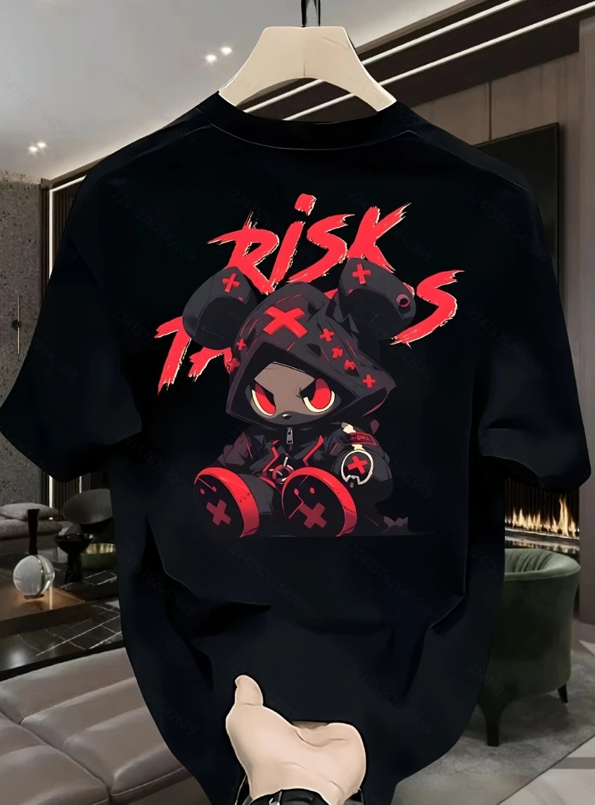 Cyberpunk Red Cross Bear Streetwear Graphic T-Shirt