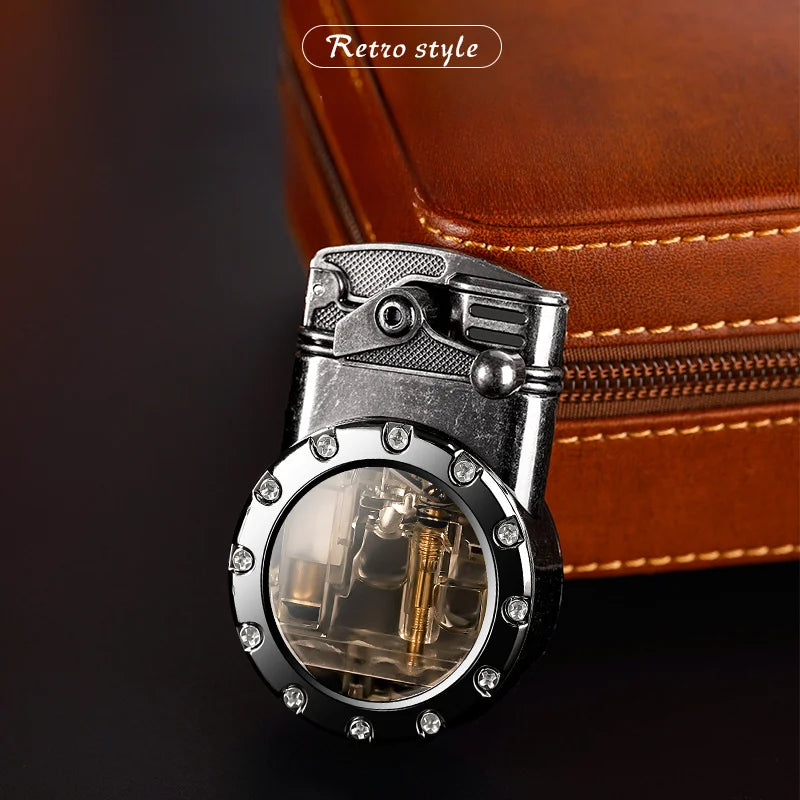 Personalized Rocker Double Straight Blue Flame Lighter Transparent Air Chamber Inflatable Lighter Men's High-end Business Gift
