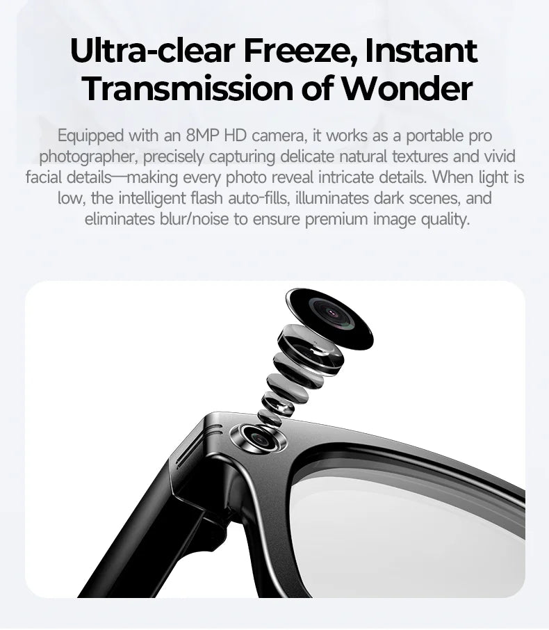 Multifunctional  Smart AI Camera Glasses with 8MP 140+ Languages Real-Time Translation Bluetooth Music 1080P Video Recording