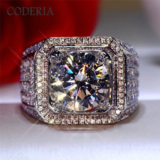 VVS1 High Clarity D Color 2-5 Carat Moissanite Men Ring 925 Sterling Silver White Gold Plated Lab Diamond Rings Wedding Jewelry