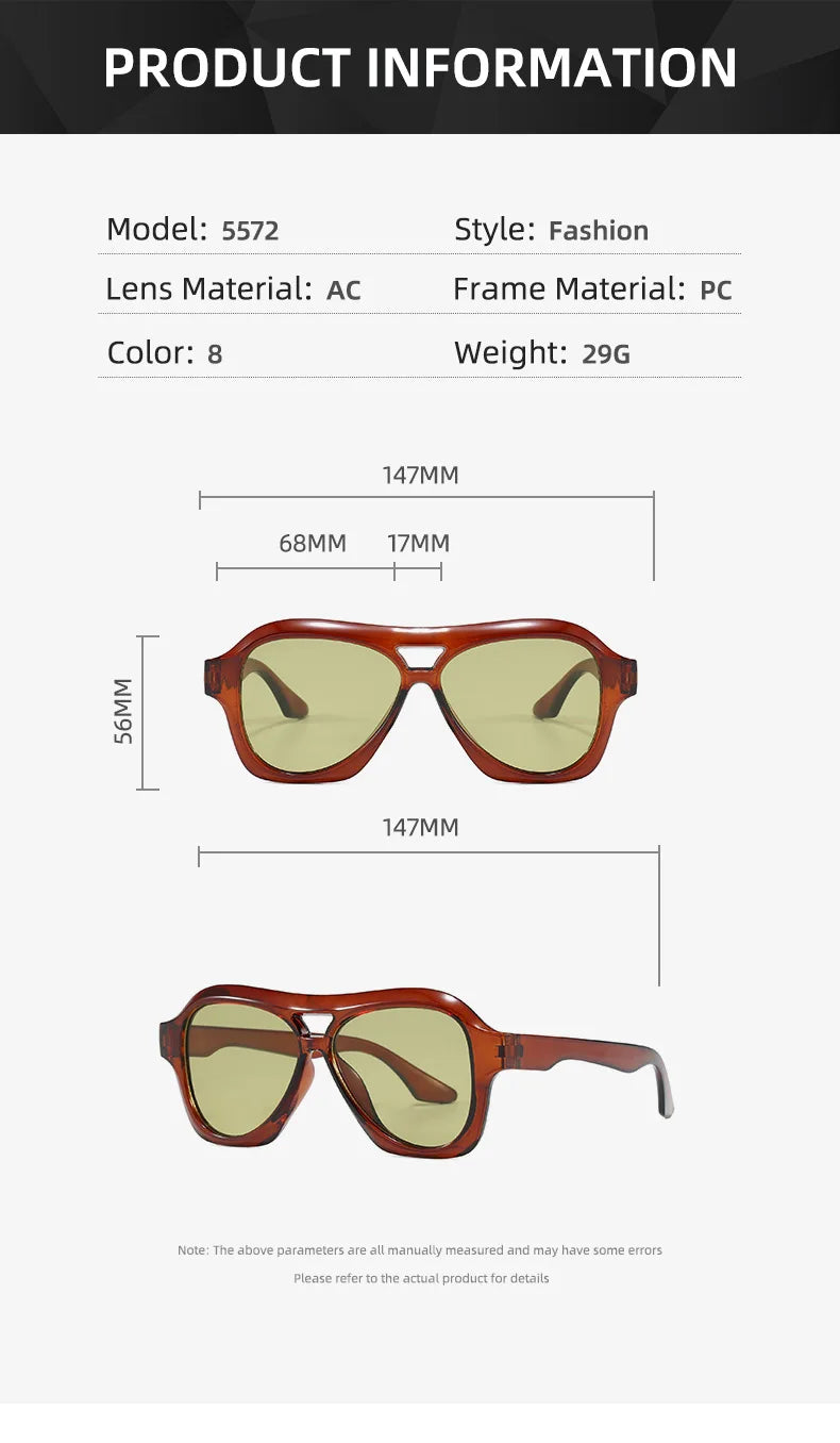 Retro Double Beam Sunglasses Women Brand Designer Glasses New Ins Fashion Personalized Gradient Eyewear Men Eyeglasses UV400
