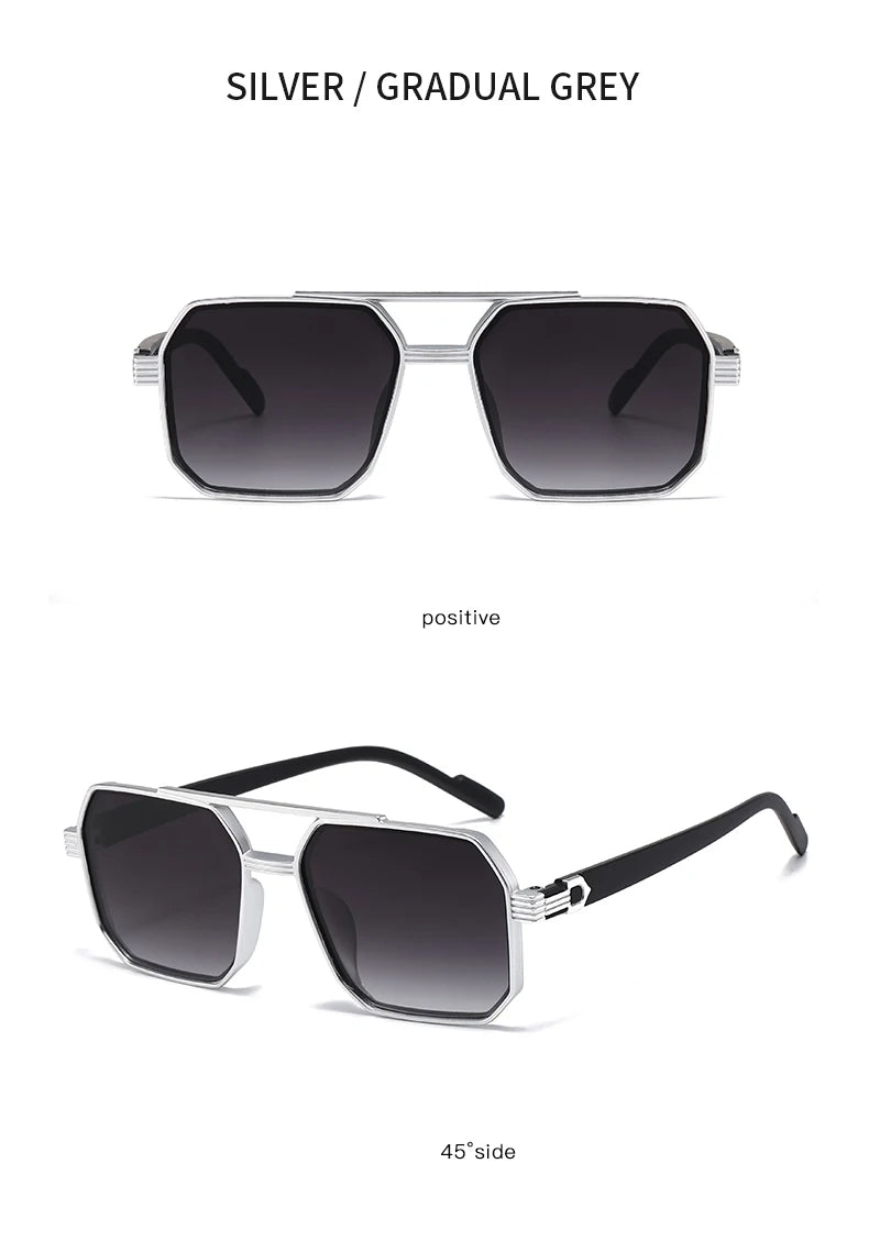 Hiking New Fashion Double Beam Polygonal Anti Light Glasses Retro Personalized Trendy Large Frame Eyewear European and American