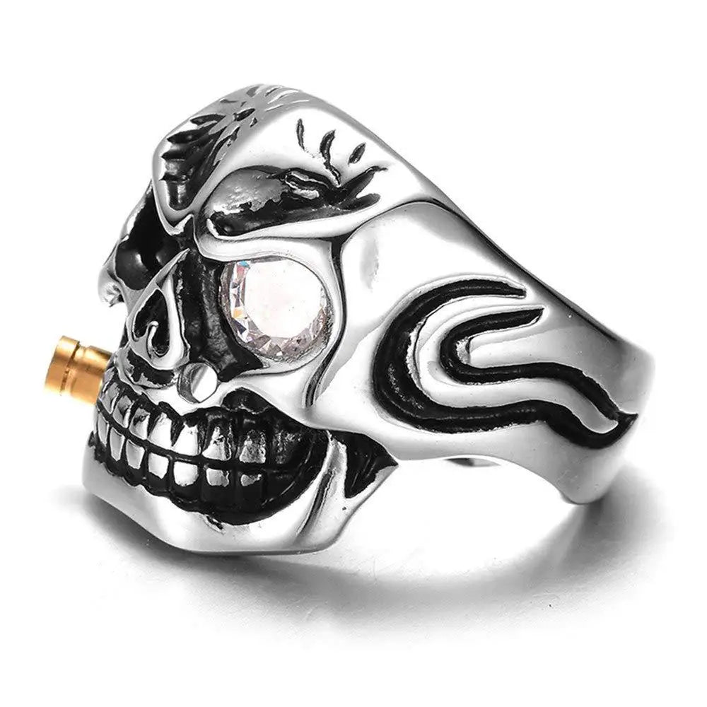 New Exaggerated Skull Head Ring Men's Ring Bohemian Crystal Inlaid Bullet Inlaid Ring Accessories Party Jewelry