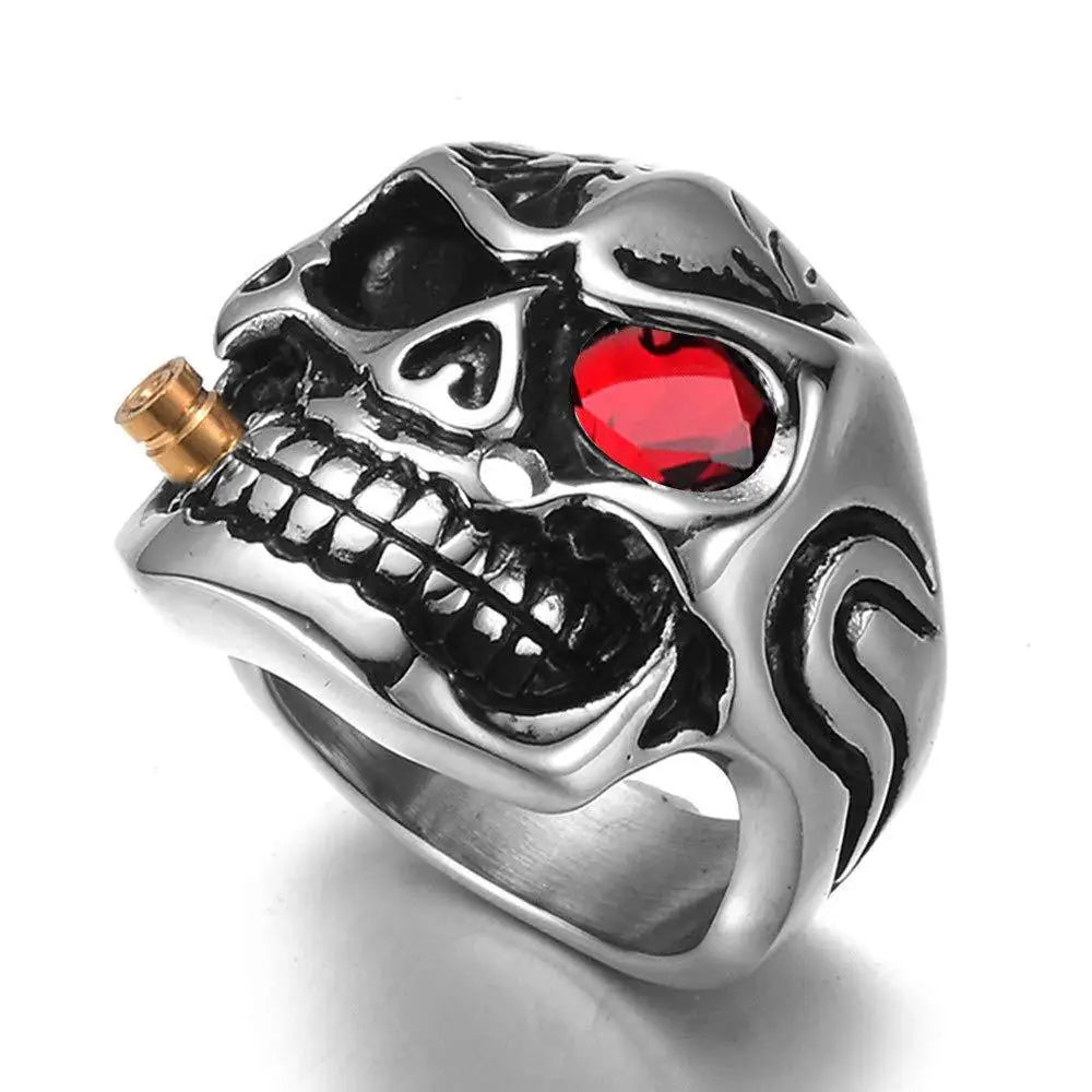 New Exaggerated Skull Head Ring Men's Ring Bohemian Crystal Inlaid Bullet Inlaid Ring Accessories Party Jewelry
