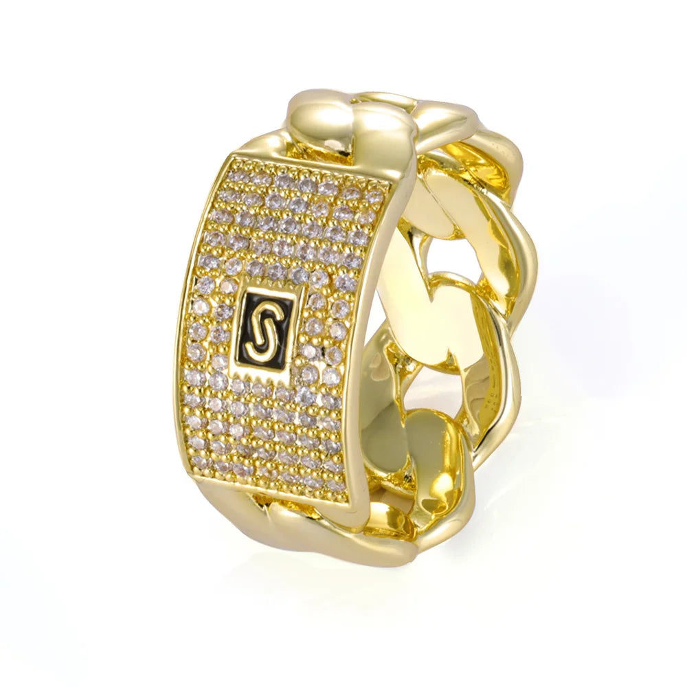 Luxury 24K 9999 Pure Gold real gold Men's Hip Hop Ring Point Diamond Cuban Ring