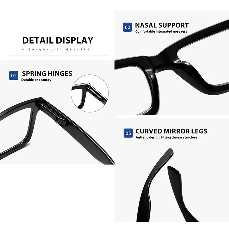 Anti Blue Light Reading Glasses for Man Woman Square Full Frame Retro Design Presbyopia Spectacles Lightweight Comfort Fit