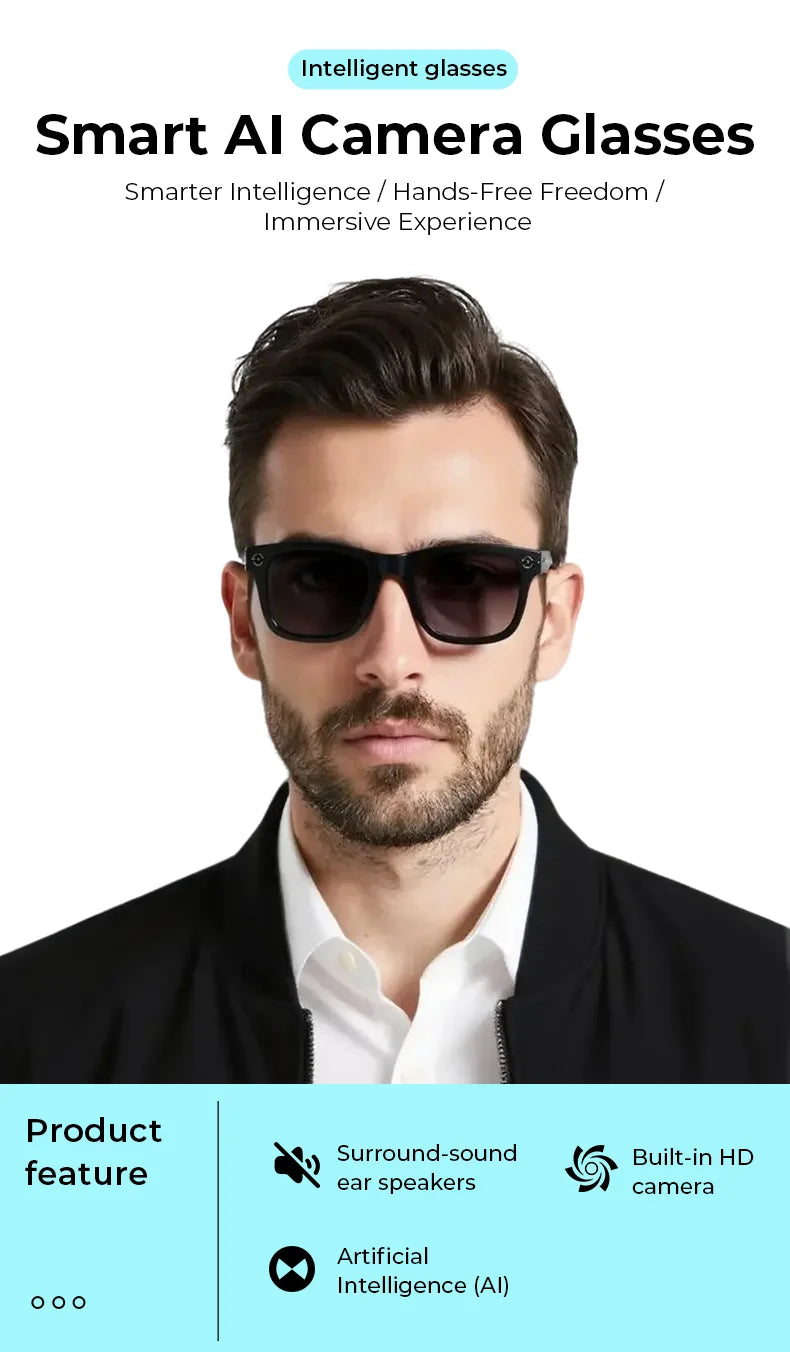 Multifunctional  Smart AI Camera Glasses with 8MP 140+ Languages Real-Time Translation Bluetooth Music 1080P Video Recording