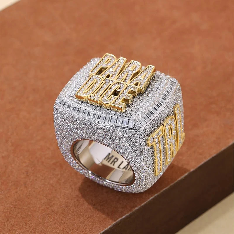 Personalized Baguette Moissanite Custom Rings For Men 925 Silver Custom Letter Name Championship Ring Hip Hop Luxury Jewelry