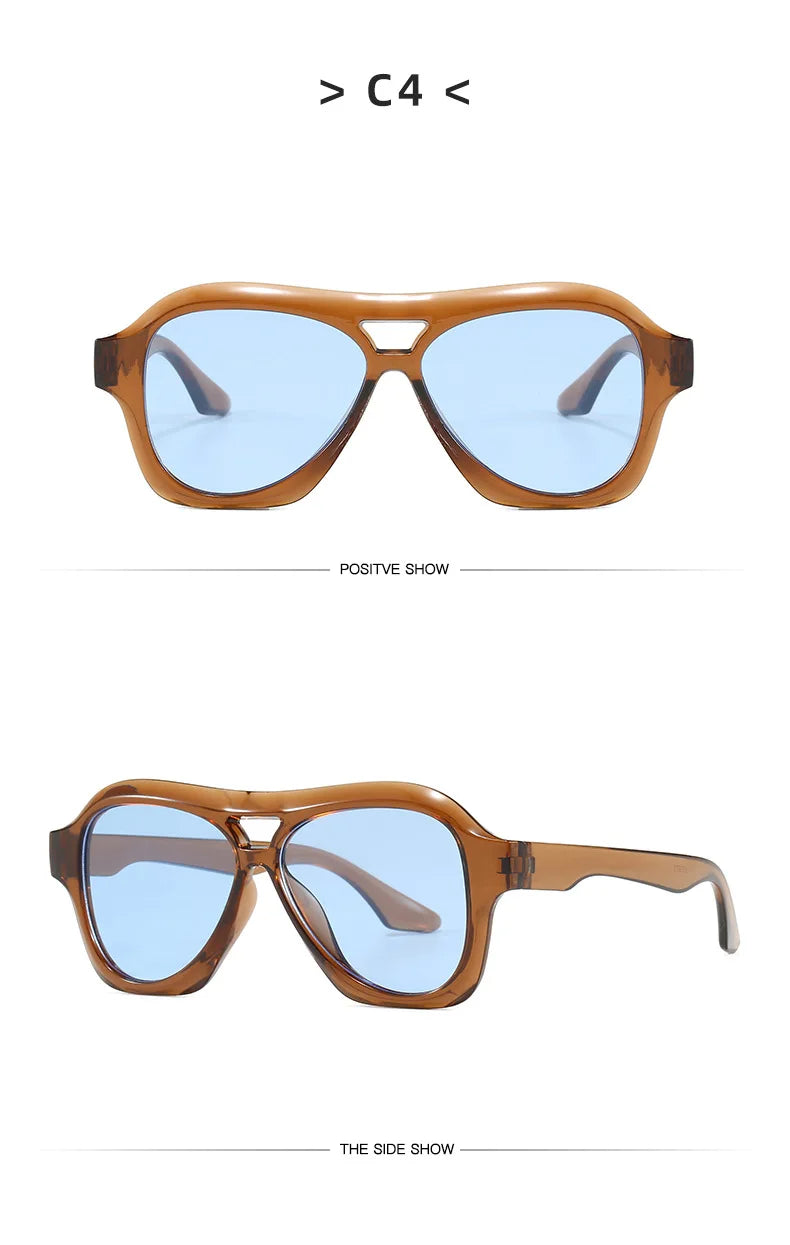 Retro Double Beam Sunglasses Women Brand Designer Glasses New Ins Fashion Personalized Gradient Eyewear Men Eyeglasses UV400