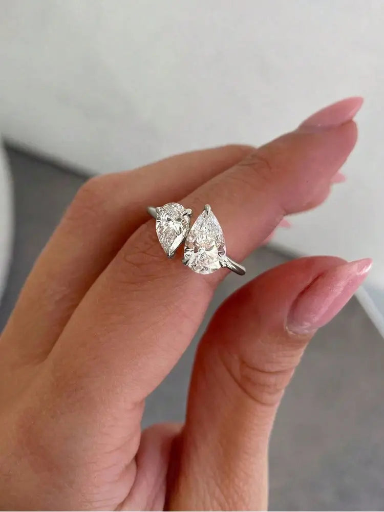 925 Sterling Silver Sparkling Water Drop Interweaving Dazzling Clear Pear CZ Finger Rings For Women Gift Wedding  Fine Jewelry
