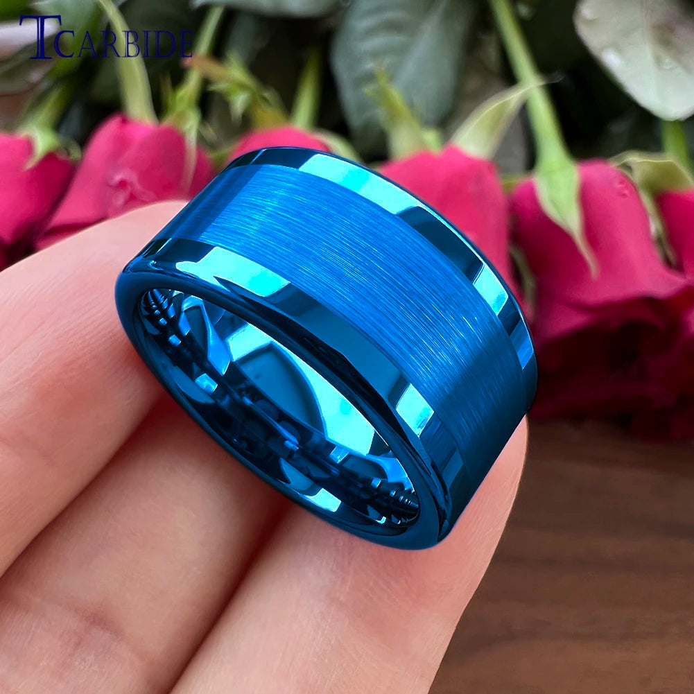 TCarbide 10mm 12mm Mens Big Finger Ring Tungsten Engagement Wedding Band Polished Brushed Multicolor Available Comfort Fit