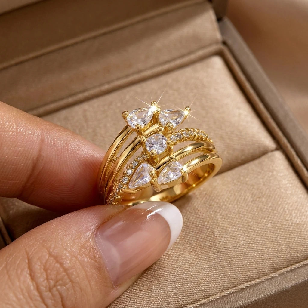 New Trendy Full Sparkling Cubic Zirconia Rings For Women Multiple Layers Gorgeous Finger Ring Party Daily Wear Luxury Jewelry