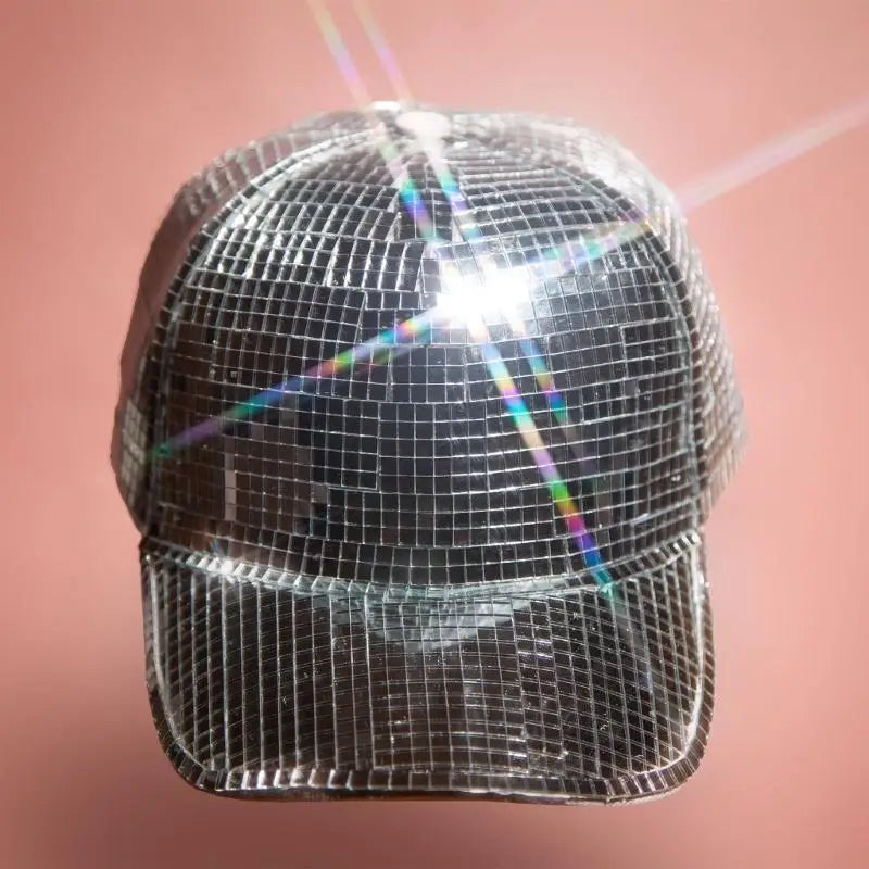 652F Disco Mirror Hat for Adult Glittering Bucket Cap for Bachelorette Party Music Festival Carnival-Show Costume  Hats