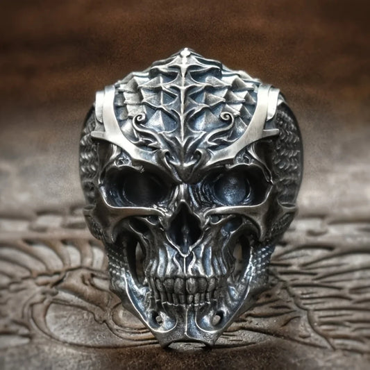 Vintage Punk Stainless Steel Skull Rings For Men Gothic Punk Dragon Scaled Skull Rings Hip Hop Men Motorcycle Rock Biker Jewelry