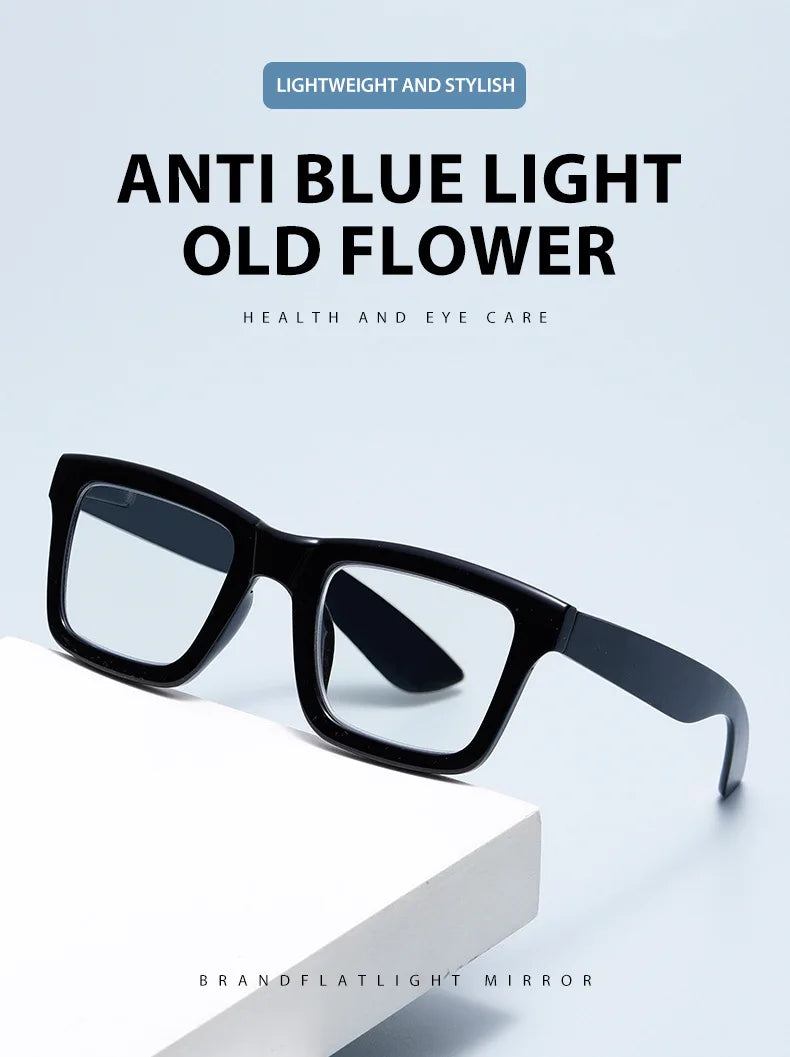 Anti Blue Light Reading Glasses for Man Woman Square Full Frame Retro Design Presbyopia Spectacles Lightweight Comfort Fit