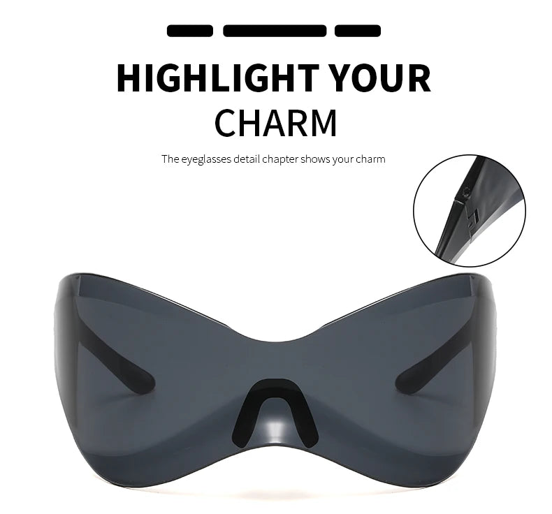 Cycling New Oversized Y2K Punk Rimless Sunglasses Women Men Brand Designer Hip Hop Sport One Piece Sun Glasses Shades Goggles