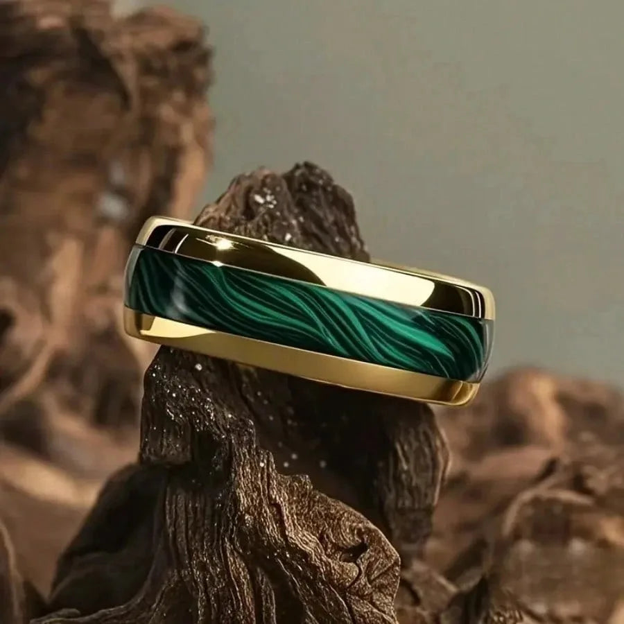 Fashion 8MM Gold Color Men Stainless Steel Ring Pink Abalone Shell Inlay Rings For Men Women Wedding Engagement Jewelry Gift