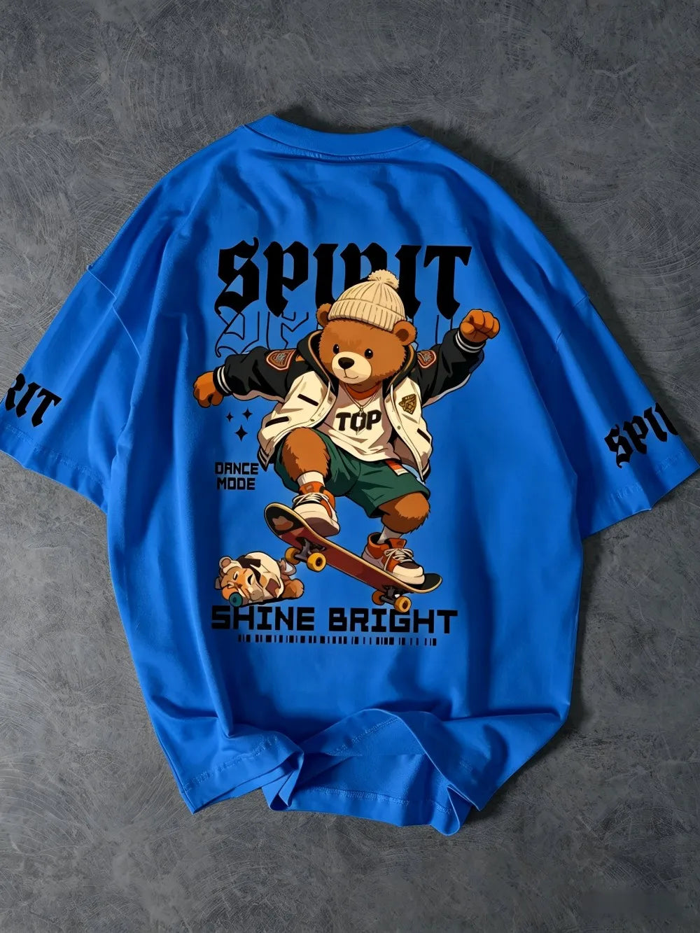 European and American men's summer teddy bear letter print comfortable and breathable round neck T-shirt outdoor street top