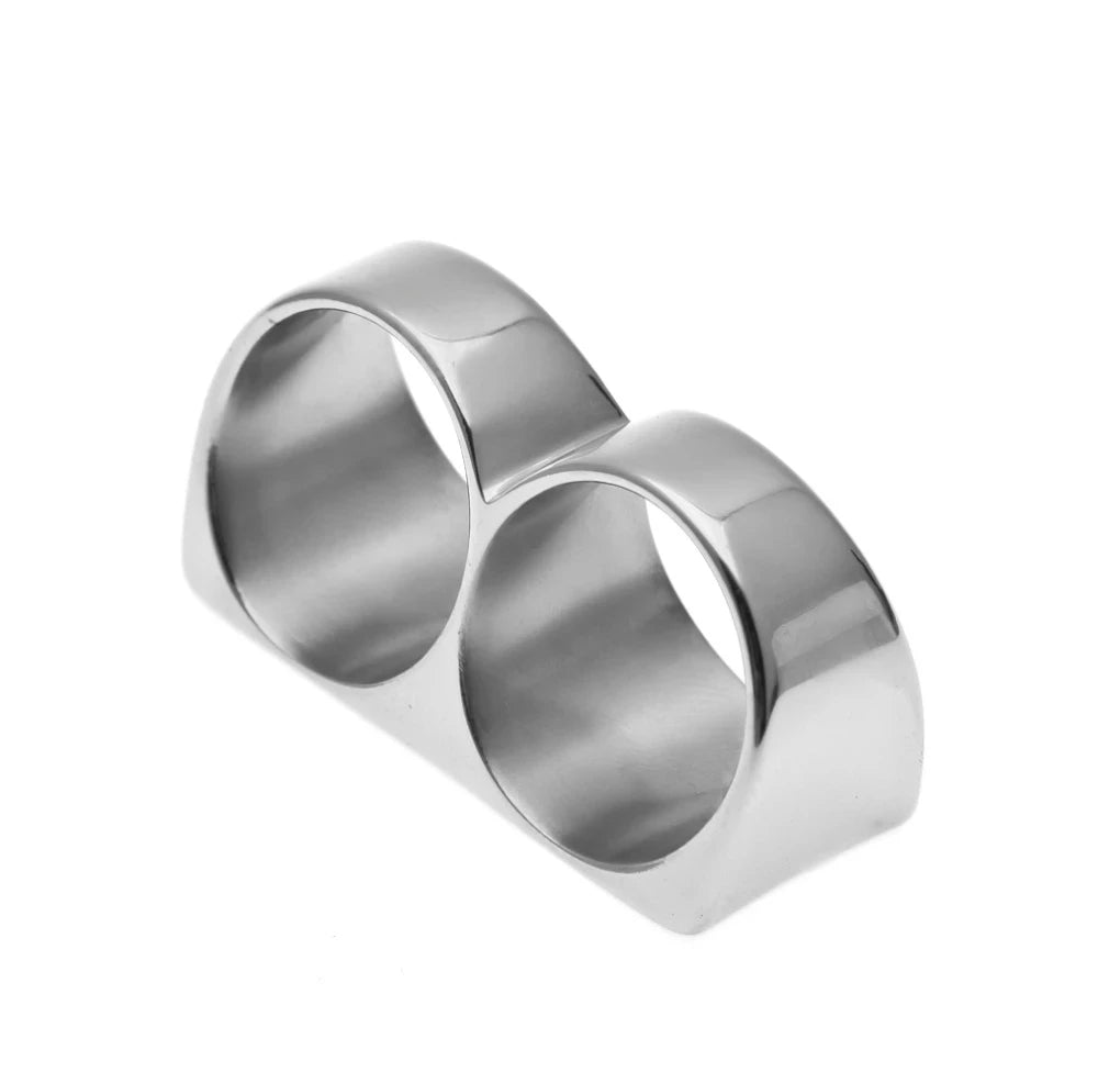 Personality Hip Hop Two Finger Rings Stainless Steel Gold Color Men Punk Biker Rings Women Party Cool Ring Size 10 11 Available