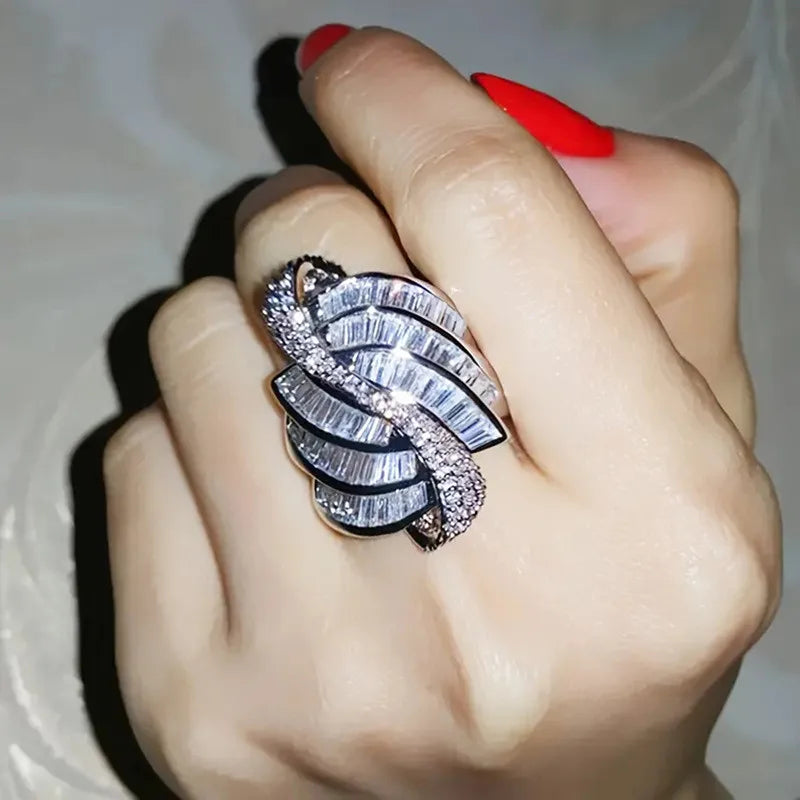 925 Sterling Silver Rings for Wedding Accessories Gorgeous AA Cubic Zirconia Geometric Engagement Party Trendy Jewelry