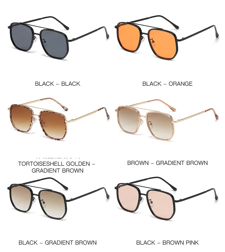 New Square Sunglasses Retro Sun Glasses For Driving Fashionable Double-bar Sun Protection Glasses For Women And Men 2549
