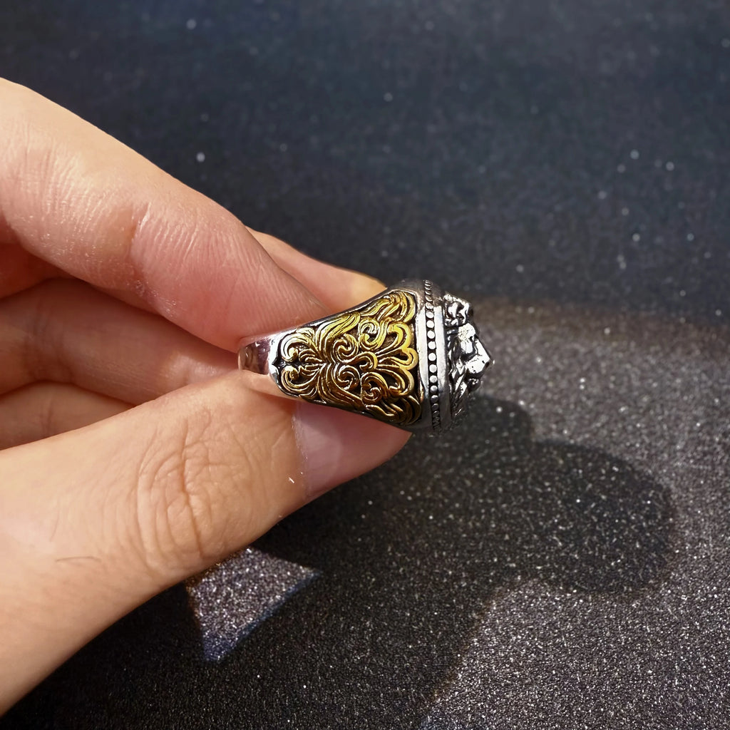 Retro Lion Golden Ivy Vine Adjustable Open Ring For Men Punk Gothic Edgy Copper Jewelry Bikers Accessories Male Charm Gift