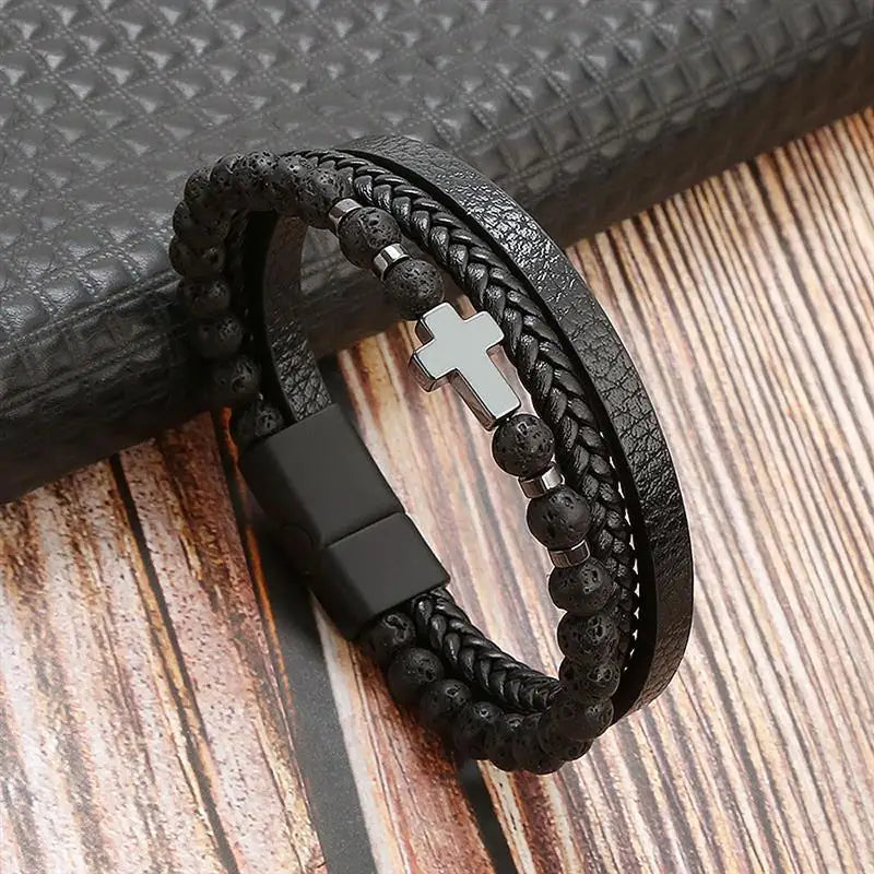 Classic Men's Leather Bracelet New Style Hand-woven Multi-layer Combination Accessory Fashion Man Jewelry