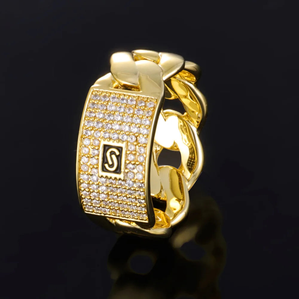 Luxury 24K 9999 Pure Gold real gold Men's Hip Hop Ring Point Diamond Cuban Ring