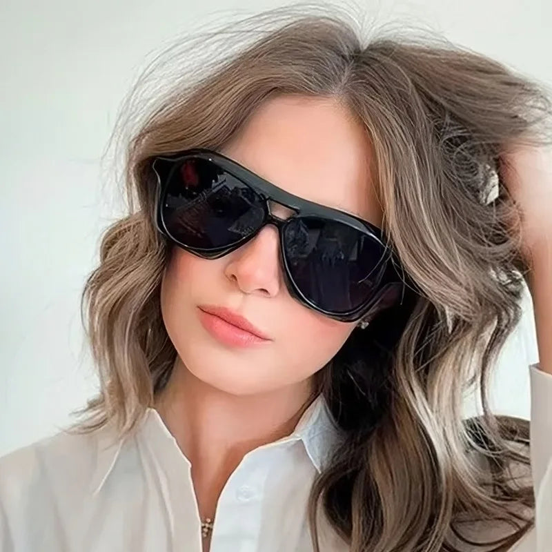 Retro Double Beam Sunglasses Women Brand Designer Glasses New Ins Fashion Personalized Gradient Eyewear Men Eyeglasses UV400