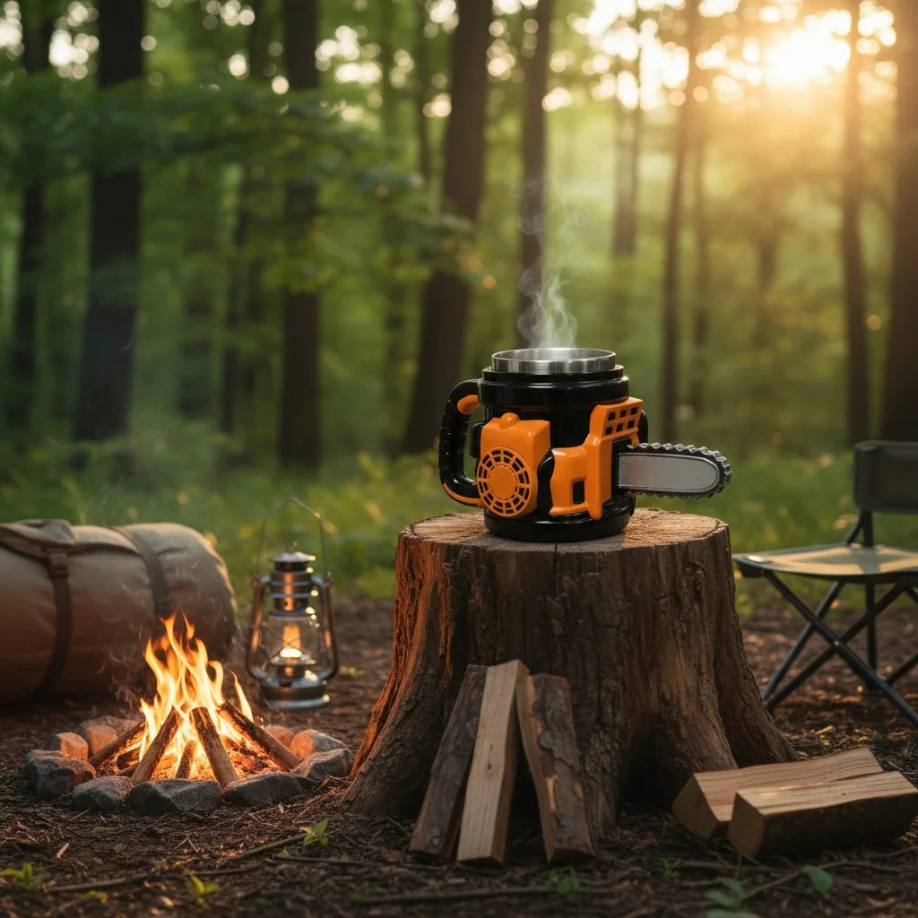 Chainsaw Shaped Resin Coffee Mug with Stainless Steel Liner,Novelty Chainsaw Coffee Cup, Unique Funny Tool Mug for Coffee