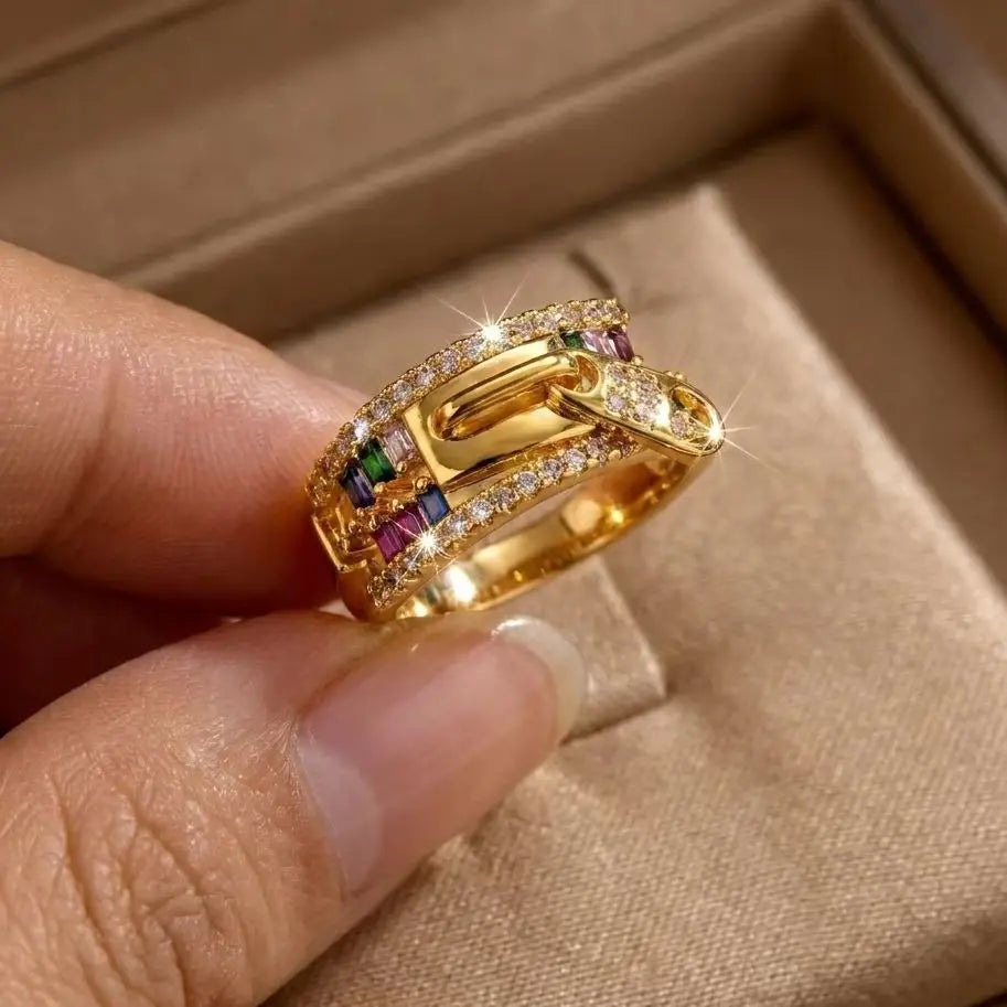 Unique Zipper Design Ring For Women Girls Colorful Cubic Zirconia Geometric Adjustable Finger Ring Party Dating Promise Jewelry