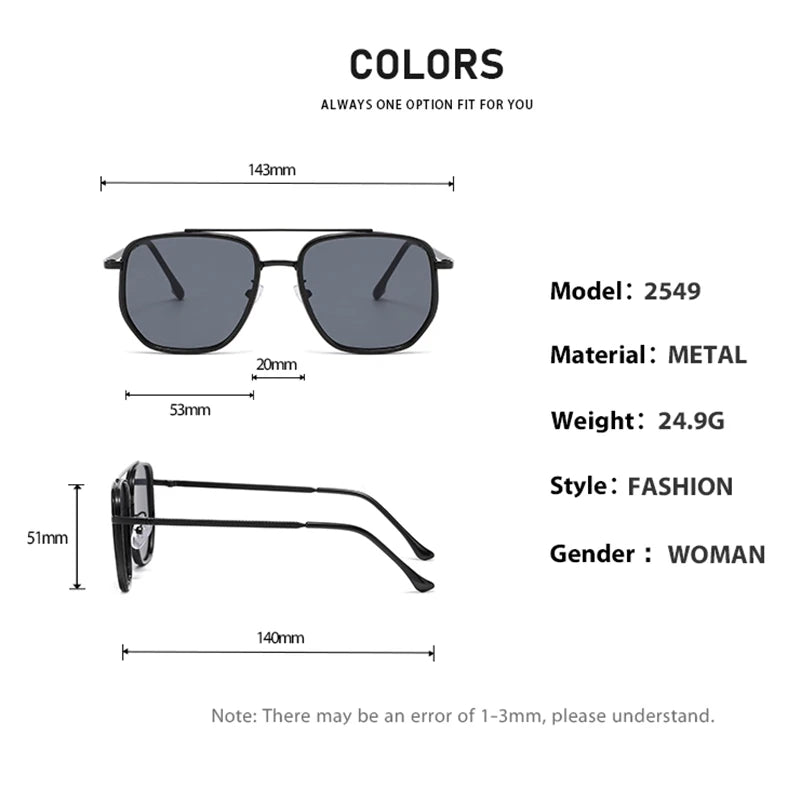 New Square Sunglasses Retro Sun Glasses For Driving Fashionable Double-bar Sun Protection Glasses For Women And Men 2549