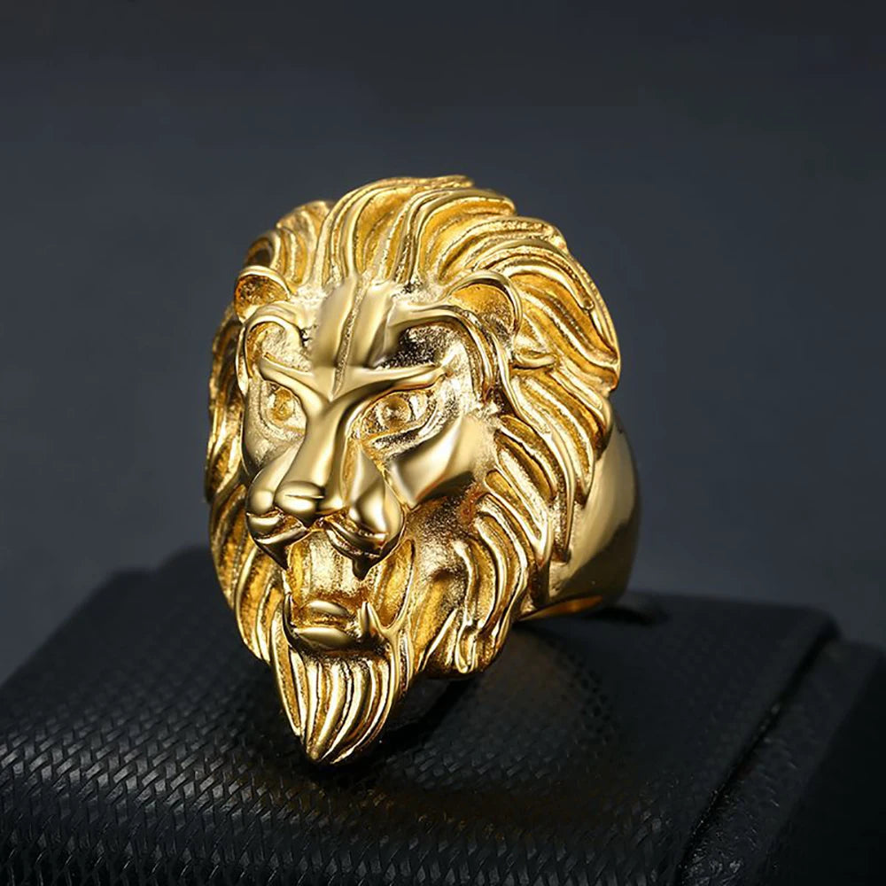 Retro Detailed Stainless Steel 3D Lion Head Rings For Men Punk Gothic Rock Animal Ring Domineering Biker Jewelry Accessories